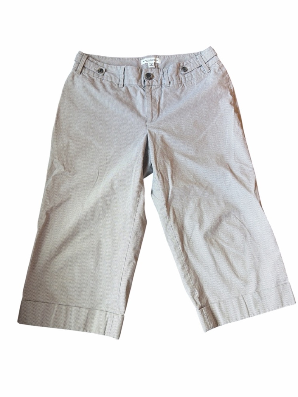 Y2K Low Rise Capri Pants Light Brown Pin Striped Women’s Casual Stretch 8